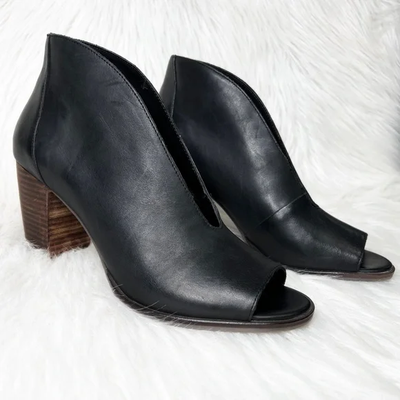 SOLD-Lucky Brand Black Leather Peep Toe Heel Shootie Ankle Boot Pumps - Picture 8 of 11